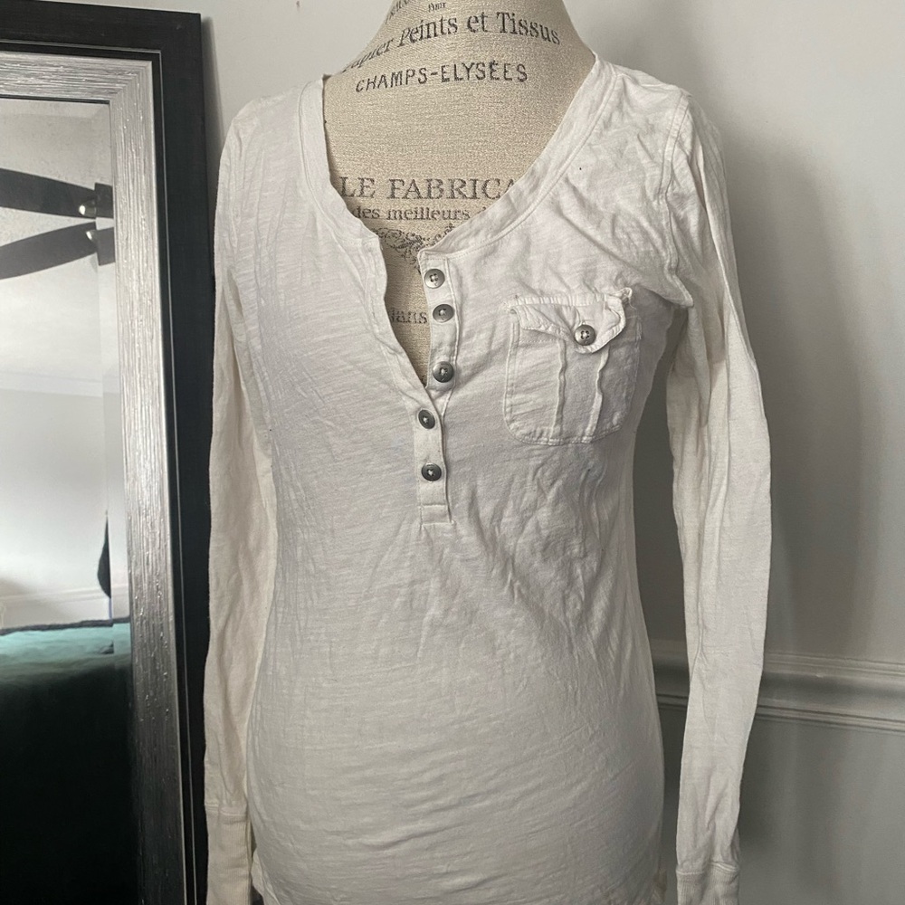 American Eagle Outfitters Cream Long Sleeve Henley Top